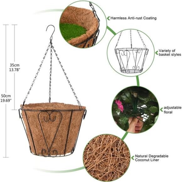 Artificial Hanging Flowers with Basket for Garden Outdoor Spring Summer Decor - Picture 3 of 7